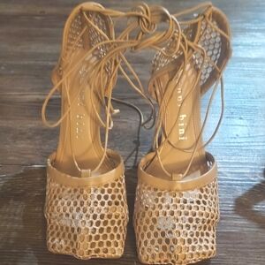 New Gianni Bini Brown Mesh Lace-Up Heels Sz.6